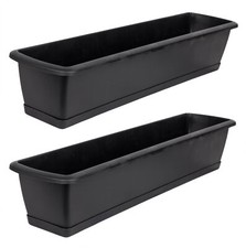 2x Blumenkasten Balkonkasten Pflanzkasten Pflanzkübel 60 cm lang mit Untersetzer