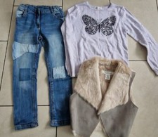 Mädchenset Jeans, Pullover mit Pailletten, Fellweste Gr. 122/128 H&M