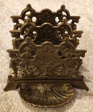 Briefhalter Briefständer Serviettenhalter Muschel Messing Jugendstil