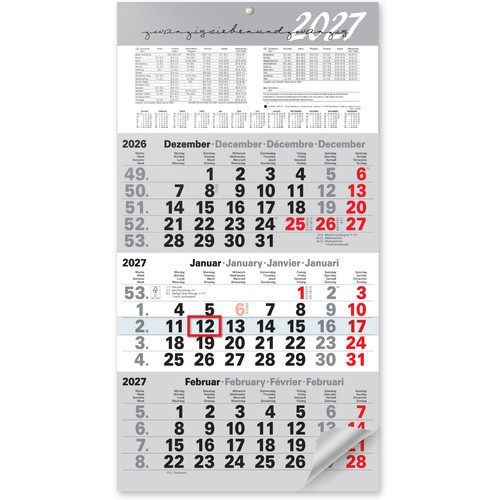3-Monatskalender 2027 grau