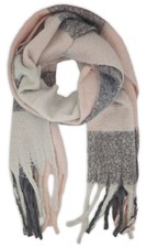 Damen Karo Strickschal mit langen Fransen | weicher Winter Webschal | 50x190 cm