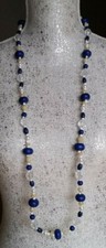Mode-Collier 105 cm blau weiß beige klar Holz Kunststoff K 401