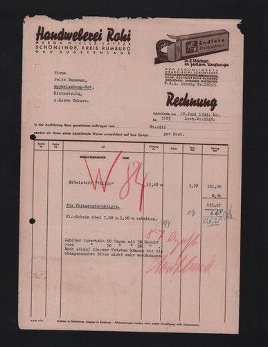 Schönlinde rechnung 1944 - rechnung,