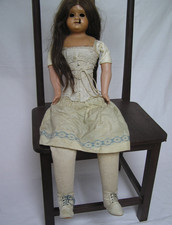 uralte Schildkrötpuppe ohne Raute, 68 cm, Körper, Perücke, Kleidung sehr gut