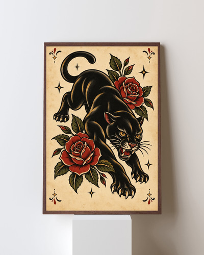 Black panther rose tattoo - black,