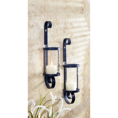 Kerzenwandhalter schwarz 2er - schwarz,