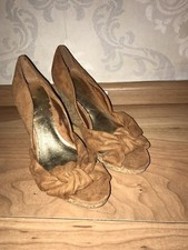 Neu Sehr Schöne Damen Plateau Keilabsatz Pumps Sandalen Camel Braun Schleife 39