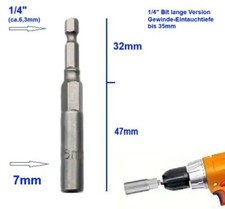 7mm lang Nuss Steckschlüssel Bit 1/4" für Akku Schrauber