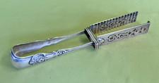 Antikes Vorlegebesteck Spargelzange versilbert graviert