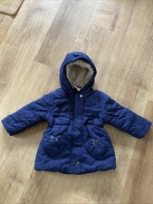 Dunkelblaue Winterjacke Gr. 80, für Mädchen, Teddyfleece in der Kapuze