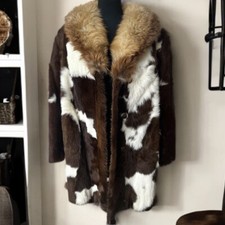 Pelzmantel 100% Echtpelz Fuchskragen Pferde Pelz Mantel Fell Handmade Damen M 38