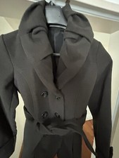  WOLL JACKE KURZ MANTEL ZWEIREIHIG BLAZER MIT GÜRTEL S Anthrazit Wolle 70%