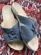 Woody Clogs Zirbenholz Pantoletten Sandalen Holzschuhe Grau Leder biegsame Sohle