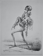 A. PAUL WEBER, Original  Lithographie 1970, signiert, der tote Kasper, SELTEN!