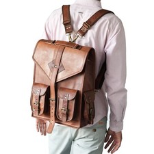 Herren & Damen Original Vintage Leder Umhängetasche Wendbar Rucksack