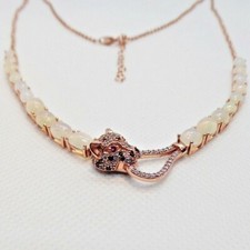Welo Opal CZ Collier Tiger Leopard 925 Silber 585 Roségold vergoldet 45 & 5 cm