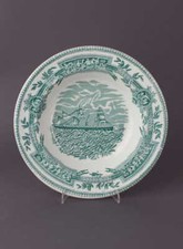 Hollinshead & Kirkham England Keramik Suppenteller mit Segelschiff 19.Jahrh.