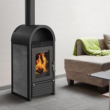 Kaminofen wasserführend Schmitzker Marbella Keramik Holzofen Grau Kamin 8 kW