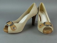 5th Avenue Damen Schuhe Pumps Gr. 37 Beige Leder Peep Toe Schnalle neuw. (20790)