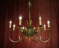 großer Empire Kronleuchter Lüster Leuchter original Grünlack 8 Lampen