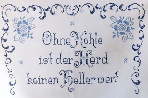 Besticktes tuch 92x69cm - 92x69cm, spruch