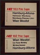 Zuglaufschild IC182 Prinz Eugen Wien HH-Altona, IC183 Prinz Eugen HH-Altona-Wien