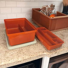 TUPPERWARE E14 KLEINE HOBBY-BOX ORANGE WEISS NÄHKISTE WERKZEUG-KISTE