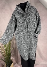Bouclé Mantel Oversized Kastig One Size 40 42 44 Neu Grau Schwarz Kapuze Italy