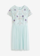 Kleid mit Perlen-Applikation Gr. 38 Mint Mini-Abend-Party-Cocktailkleid Neu