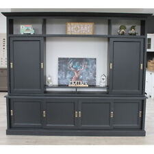 Wohnwand schwarz massiv holz TV Möbel Landhaus TV Lowboard rustikal Wohnzimmer