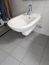 Sanitärgegenstände aus Badauflösung (Waschbecken, Bidet, Wand-WC,Brause), weiß