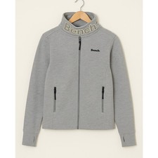 Bench Damenjacke grau meliert durchgehender Reißverschluss Größe 12 UK/M Trichterausschnitt Logo