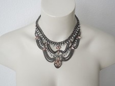 Kette Statement Collier Strass Metall grau rosa klar Schmuck 83,7 g/40-45 cm