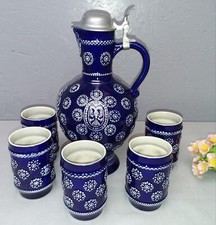 M&R Westerwälder Steinzeug Weinkrug mit Zinndeckel und 5 Becher S 307