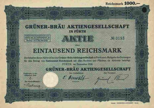 Grüner bräu 1926 - ag, fürth