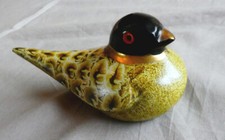 Bronzefigur, Bronzeskulptur, Vogel mit schwarzem Kopf und gelb-grünem Gefieder 