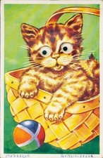 Wackelaugen Ak Katze im Korb, Ball - 4335253