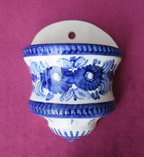 Wandvase Blumen Vase Deko Keramik weiß-blau Landhaus Topf Pflanz Wand Salz Fass