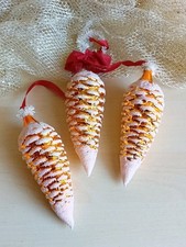 18cm Große Lauscha Glas Zapfen Gold DDR Weihnachtsdeko Christbaum Schmuck Vintag