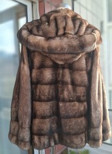 Genuine NERZ MINK НОРКА fur coat with hood from transverse plates ./376/