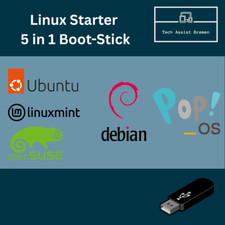 5-in-1 Linux Starter Boot Stick  – Ubuntu 25.04, Mint, Pop!_OS, Debian, openSUSE