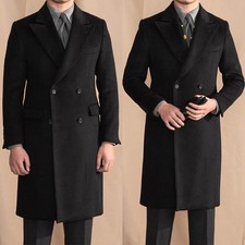 Kaschmir Herren Mantel Hochzeit Schwarz Langer Mantel Business Wolle Overcoat