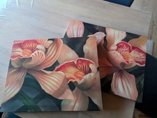 2 Orchideen Bilder auf Holzleinwänden, Top Zustand 