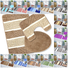 Badteppich Set 3-tlg. Badezimmer Teppich Rutschfest Weich Badematten Badvorleger
