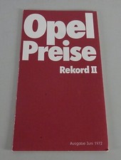 Preisliste Opel Rekord D incl. L / Coupé / Caravan / Lieferwagen Stand 06/1972