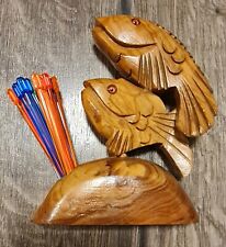 Vintage Bowle Cocktail Spieße Kunststoff Fisch Ständer Holz 60/70er Mid Century