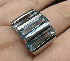 Großer Modernist / Art Deco Silber 925 Ring Steine Blau  " Aquamarin " Spinell ?