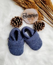 Wollig warme Walkpuschen in Gr. 20/21 aus kuschelweichm, blau meliertem Walk