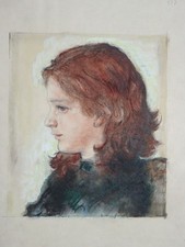 Braunhaariges Mädchen Nachlass Hans Strohofer Pastell-Zeichnung Portrait 1940