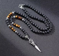 Wikinger Anhänger Pendel Kette Herren HIP HOP STYLE Lava Tigerauge 70 cm Beach